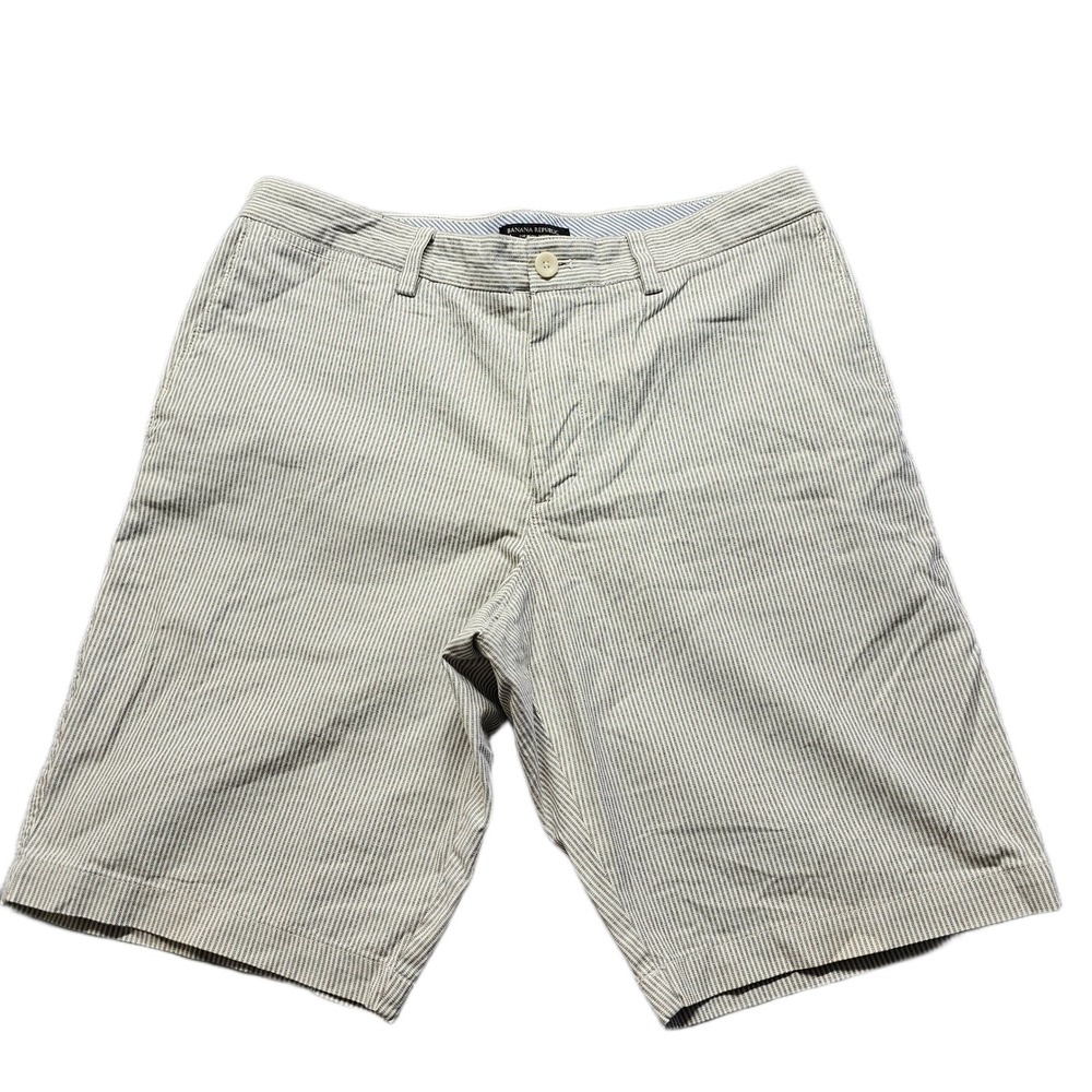Banana Republic Emerson Chino Shorts Mens 34 Blue White Striped Slash Pocket